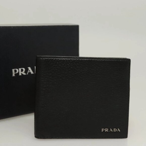 PRADA Bifold Wallet Leather Black Auth - Picture 1 of 16